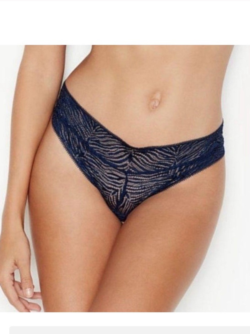 *3 for $30!* Victoria Secret Zebra Lace Cutout Cheeky Panty Ensign Blue Sz S NWT